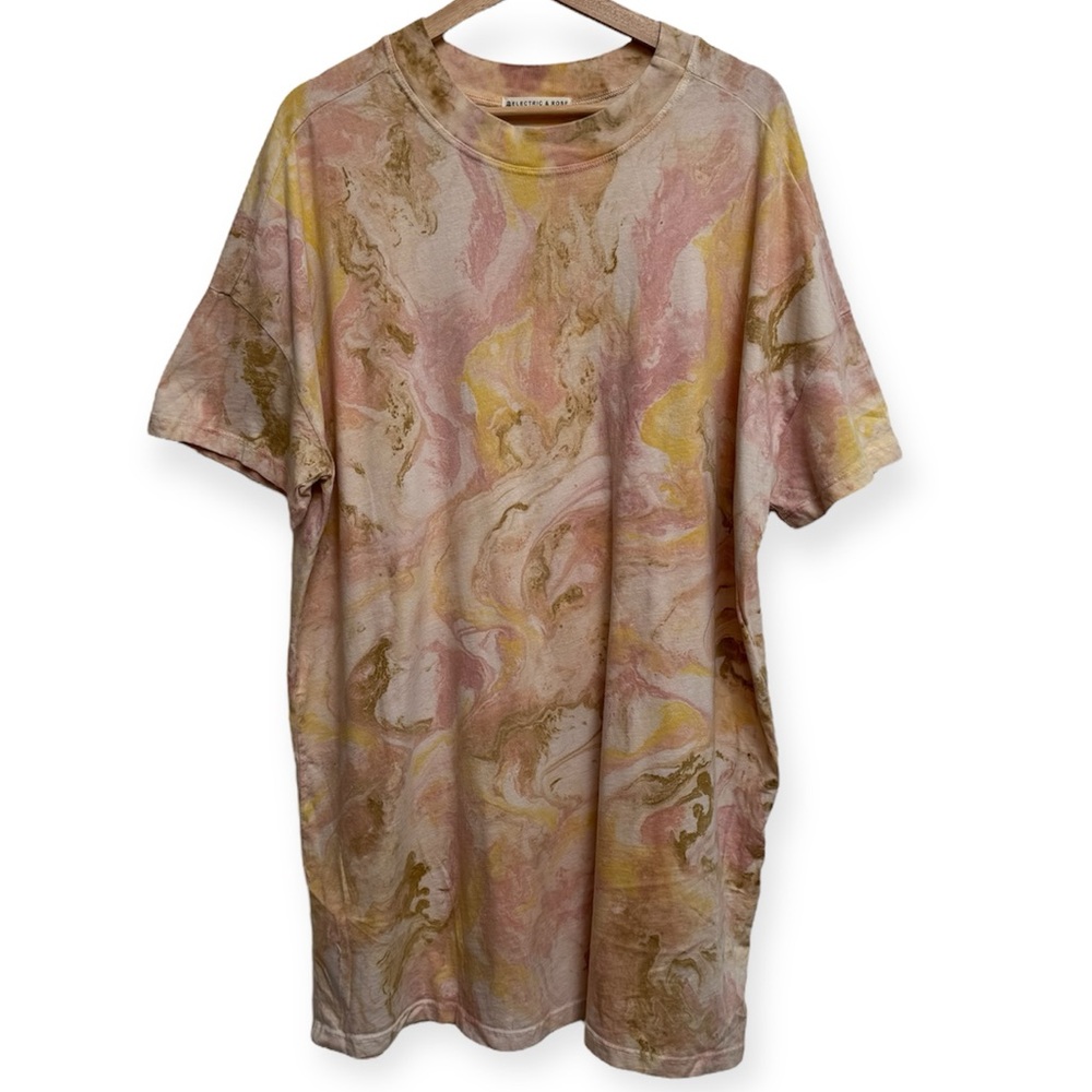 Anthropologie Marble-Print Mini Dress in Pink, Gold, Cream